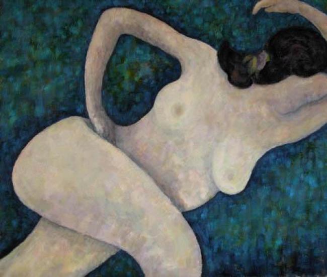Woman on Prussian Blue : Anthony Murphy Artist